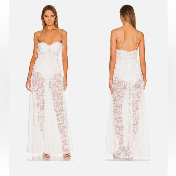 NWT For Love & Lemons Lorena Maxi Dress in White Lace Size Medium Bridal Wedding - Picture 1 of 13